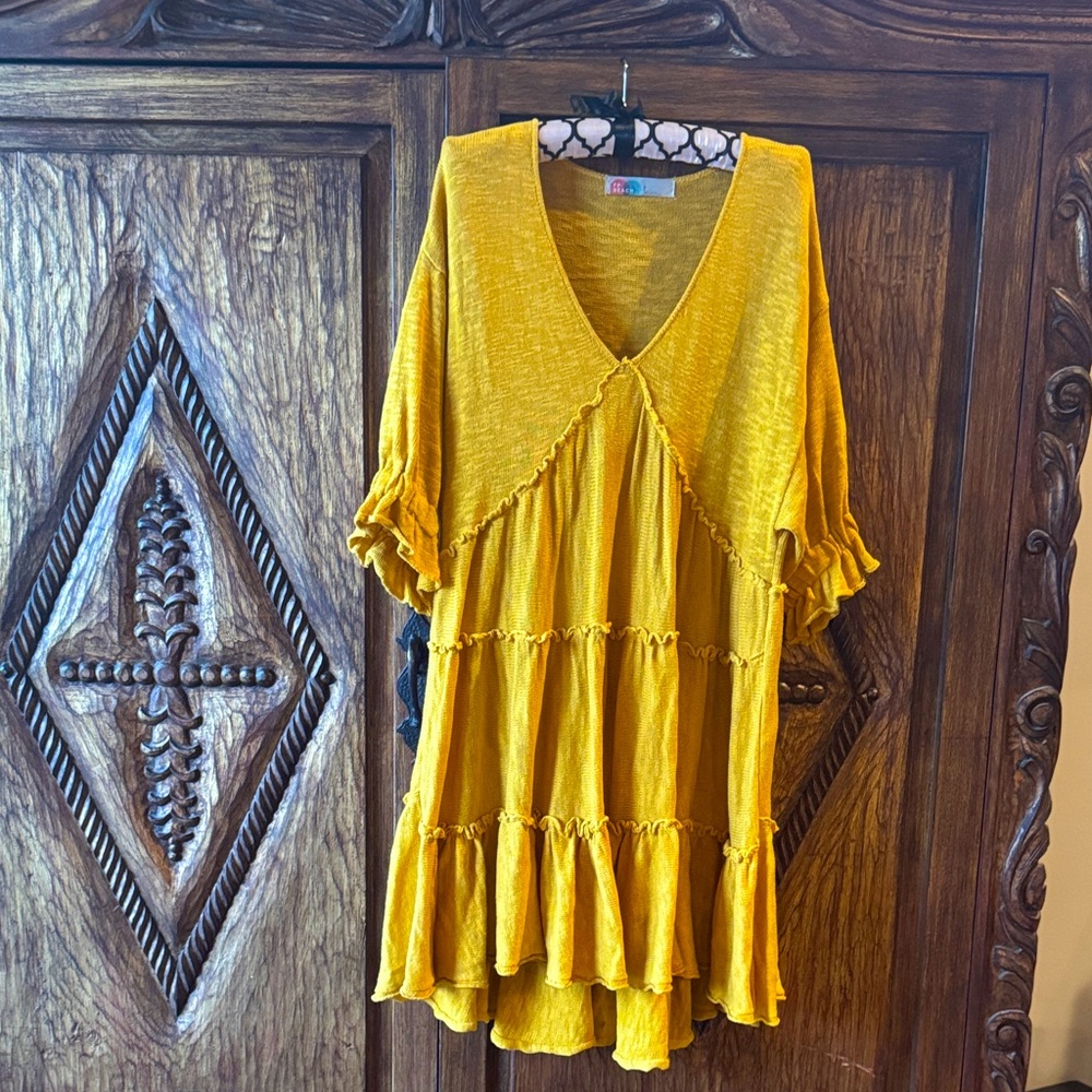 Free People Yellow Ruffled V-Neck Dress